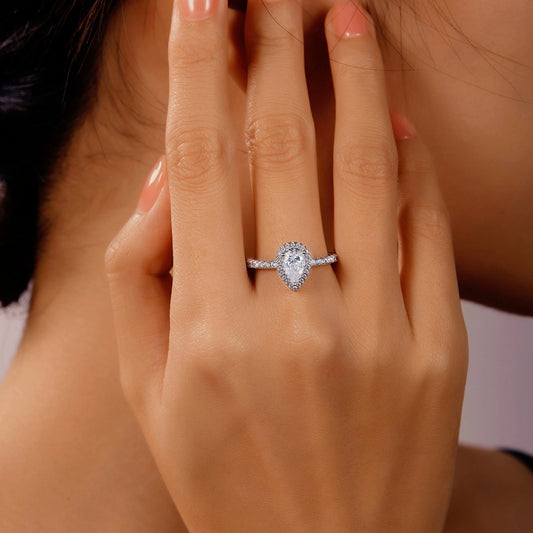 Radiant Hope –1CT Pear Moissanite Halo Ring