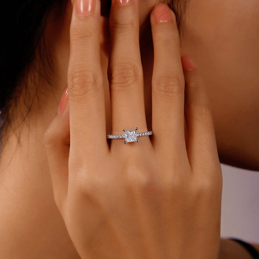 Aligned Hearts – 1CT Square Moissanite Solitaire Ring