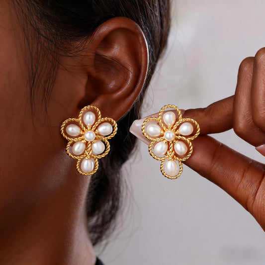 Freshwater Pearl Flower Earrings
