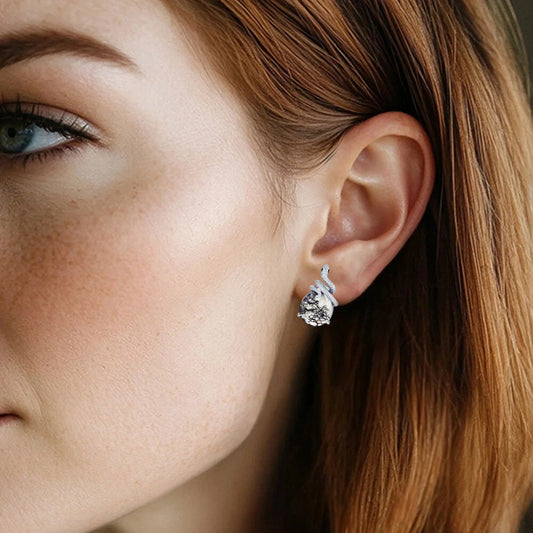 Snake and Moss Agate Drop Earrings