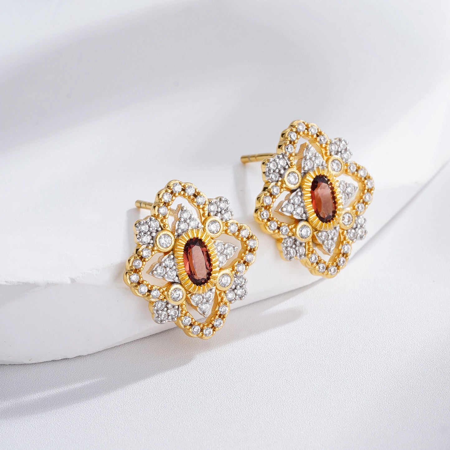 Garnet Cluster Drop Earrings
