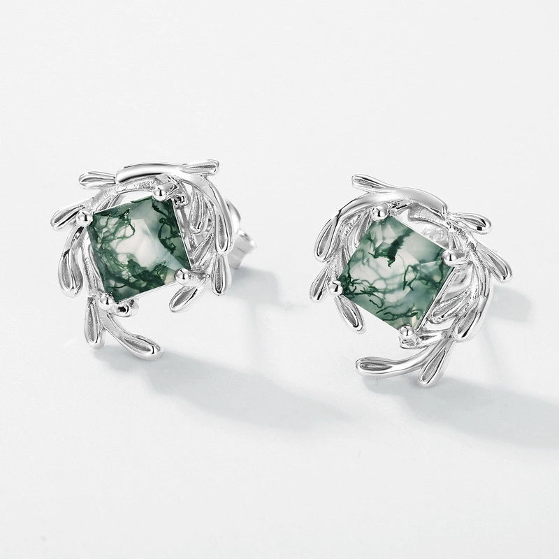 Moss Agate Stud Earrings