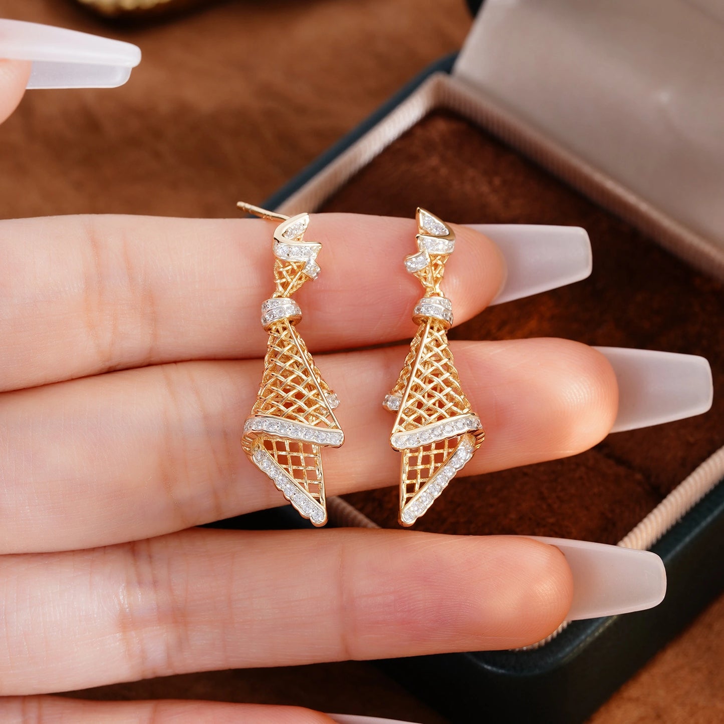 Filigree Triangle Drop Earrings