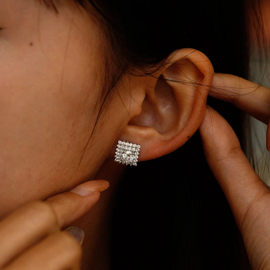 Square Halo Stud Earrings