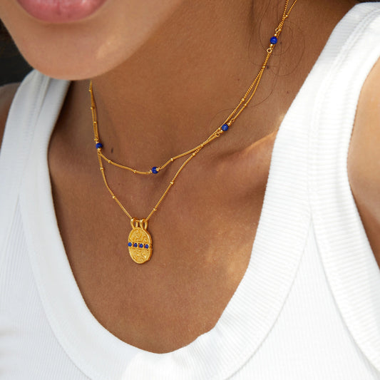 Vintage Azure Galaxy Disc Necklace