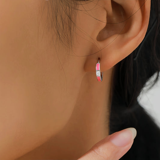 Pretty Pink Enamel Huggie Hoop Sterling Silver Earrings