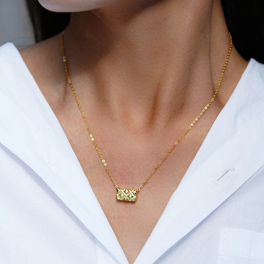 The Lucky Sugar Cube 14K Gold Moissanite Necklace