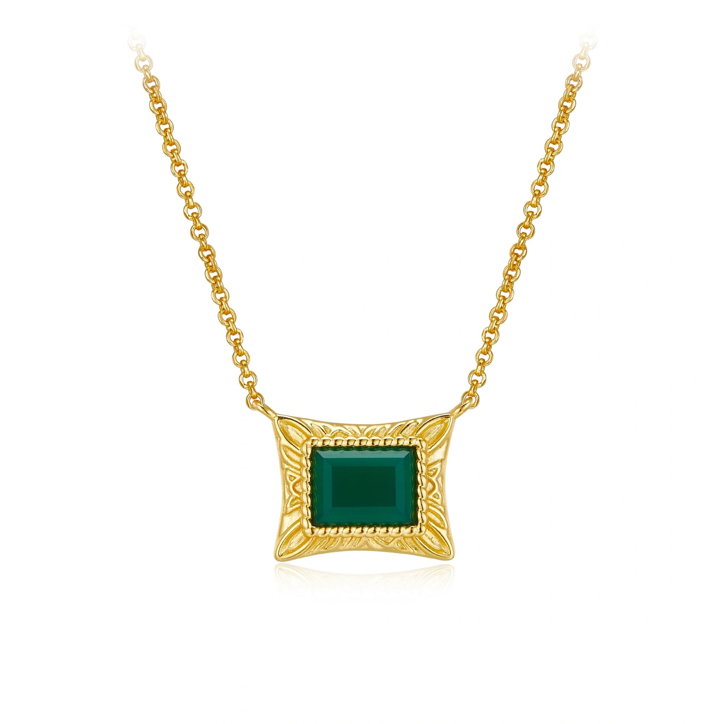 Gilded Green Agate Crest Necklace