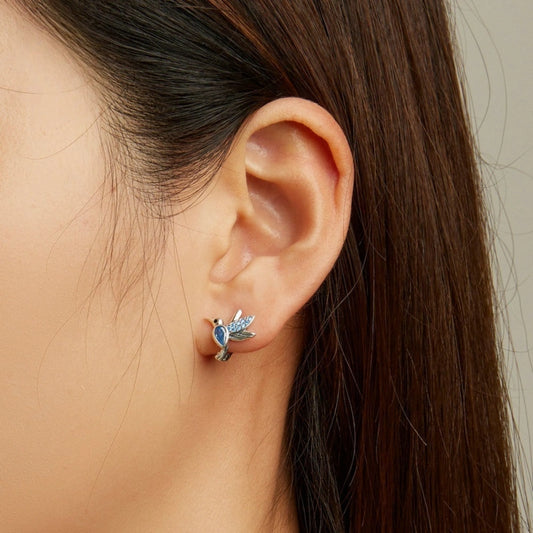 Hummingbird Huggie Hoop Earrings