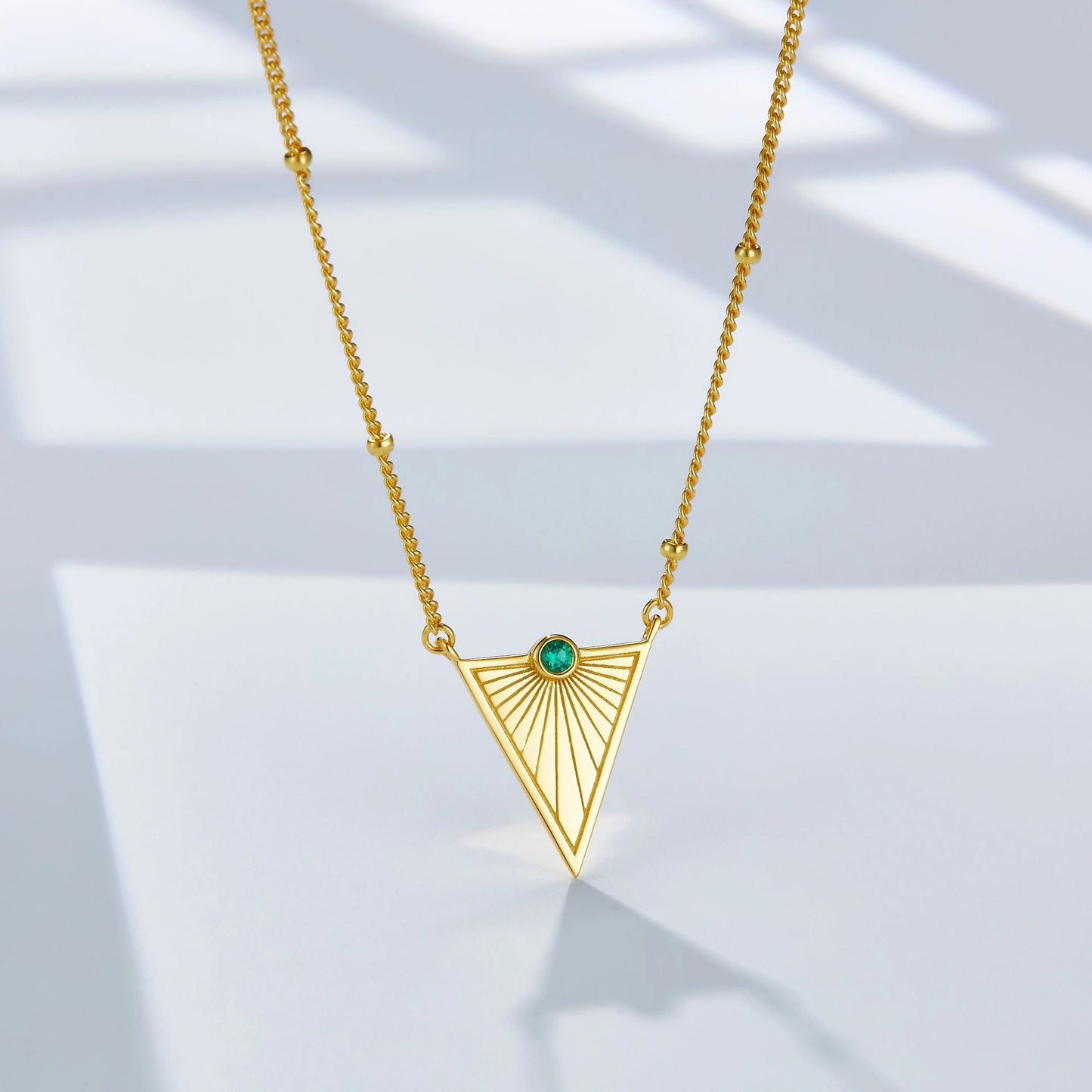 Sunrise Heart Emerald Triangle Necklace