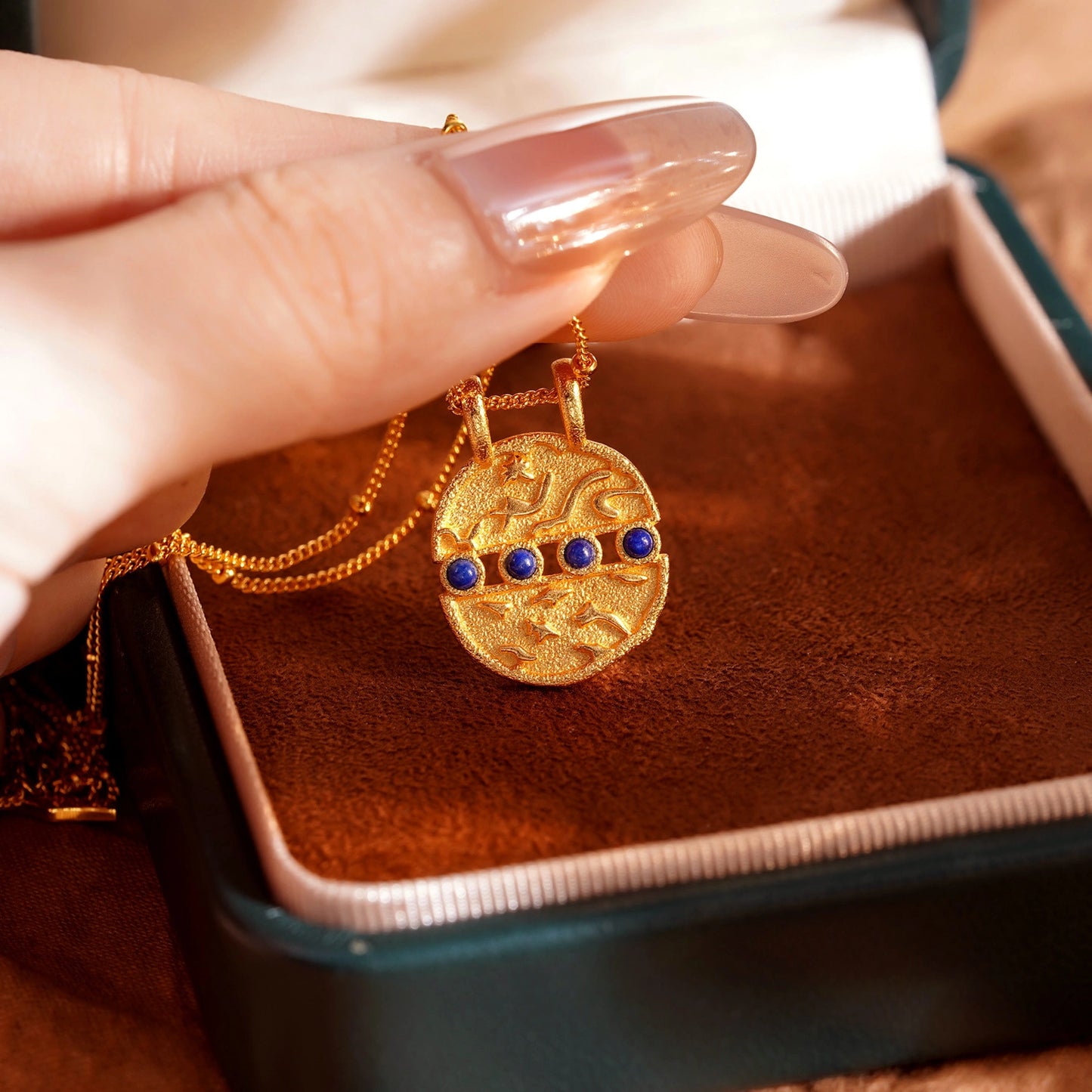 Vintage Azure Galaxy Disc Necklace