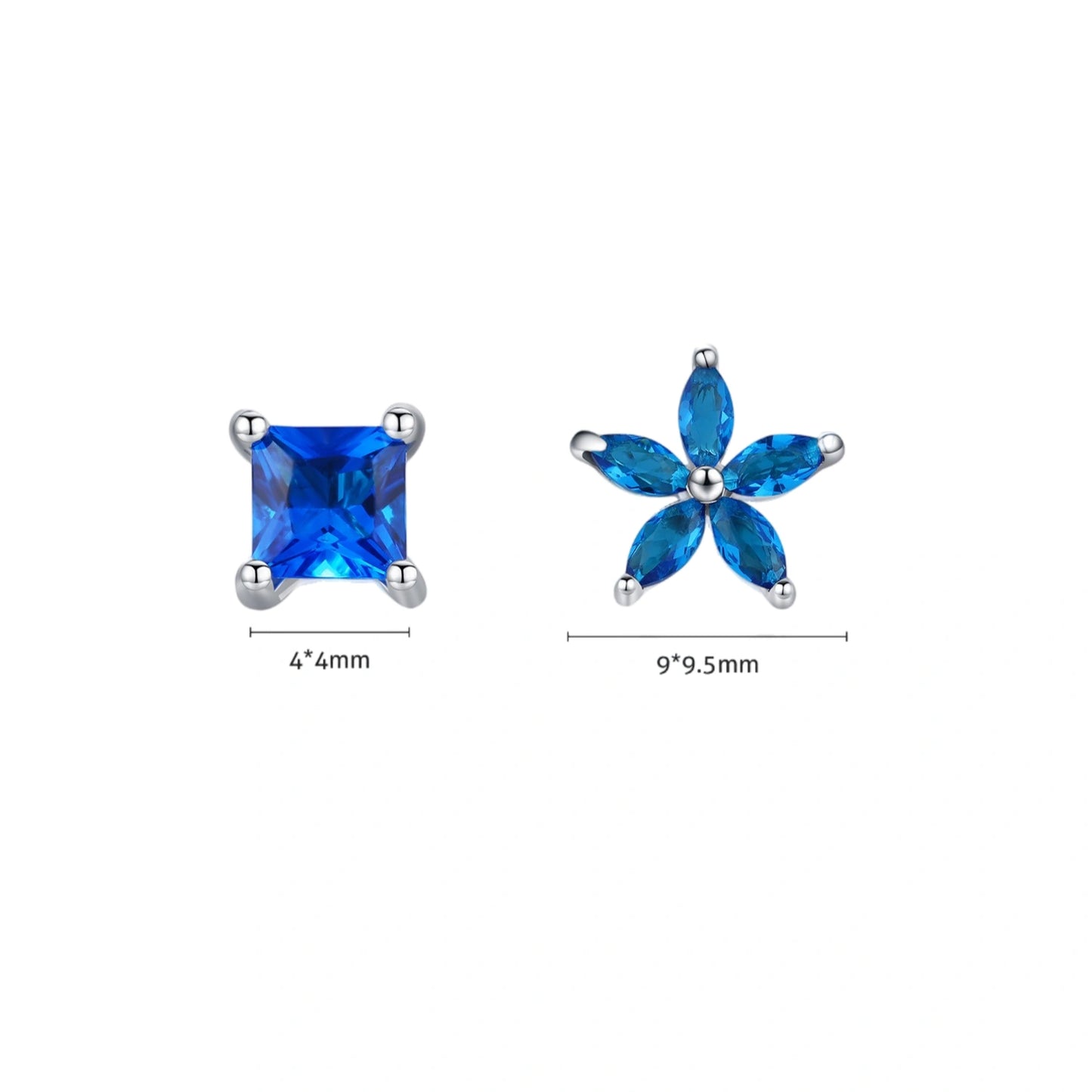 Asymmetric Dual Sapphire Flower Earrings