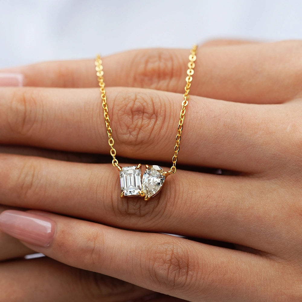 Twin Flame 14K Gold Moissanite Necklace