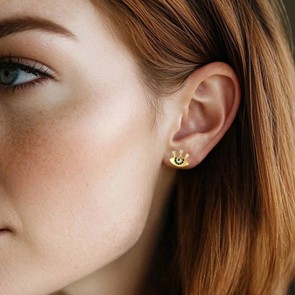 18K Gold Evil Eye Stud Earrings
