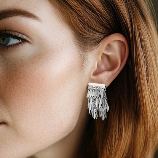 Cascade Leaf Fringe Sterling Silver Dangle Earrings