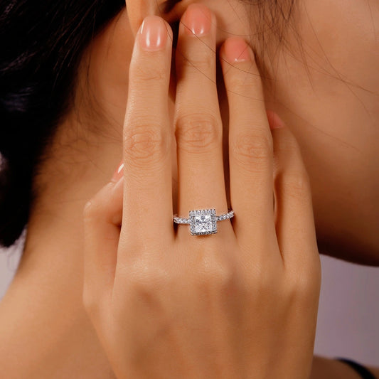 Harmonious Heart – 1CT Square Moissanite Halo Ring