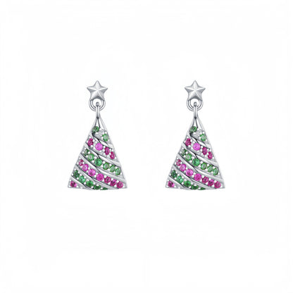 Christmas Tree Star Sterling Silver Drop Earrings