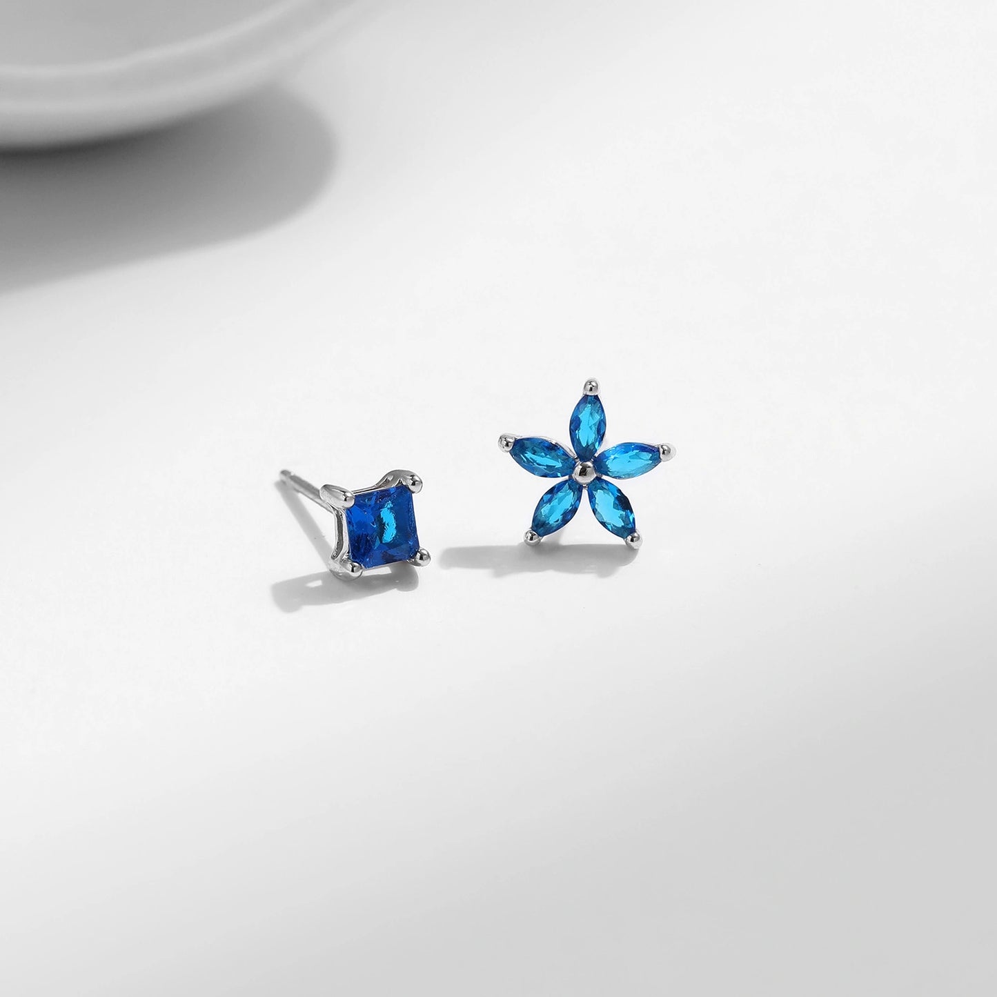 Asymmetric Dual Sapphire Flower Earrings