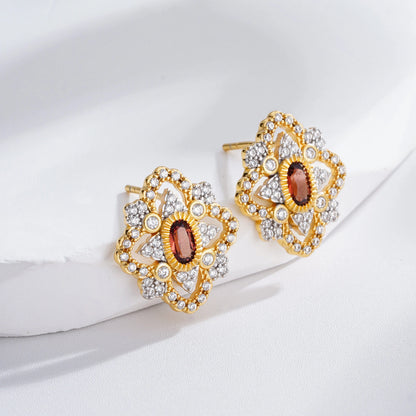 Garnet Cluster Drop Earrings