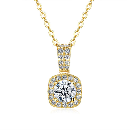 The Sugar Cube Halo 14K Gold Moissanite Necklace