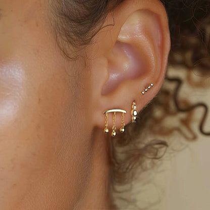 3-Piece 18K Gold Bead Earring Stack Set