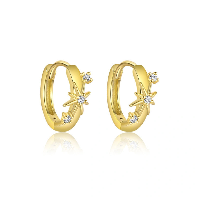 Starlit Twist Ear Stack 18K Gold Huggie Hoop Earrings