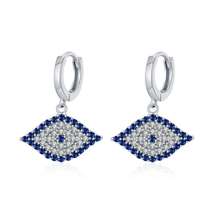 Evil Eye Sterling Silver Drop Huggie Earrings