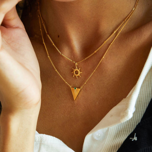 Sunrise Heart Emerald Triangle Necklace