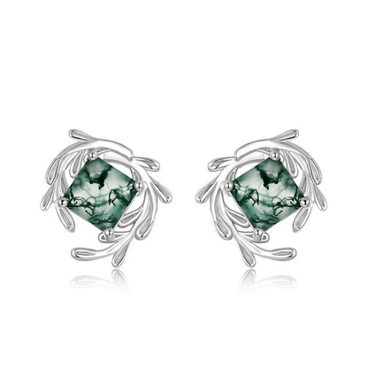 Moss Agate Stud Earrings