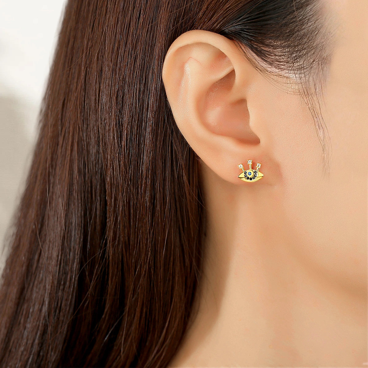 18K Gold Evil Eye Stud Earrings
