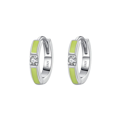 Fresh Lime Enamel Huggie Hoop Sterling Silver Earrings