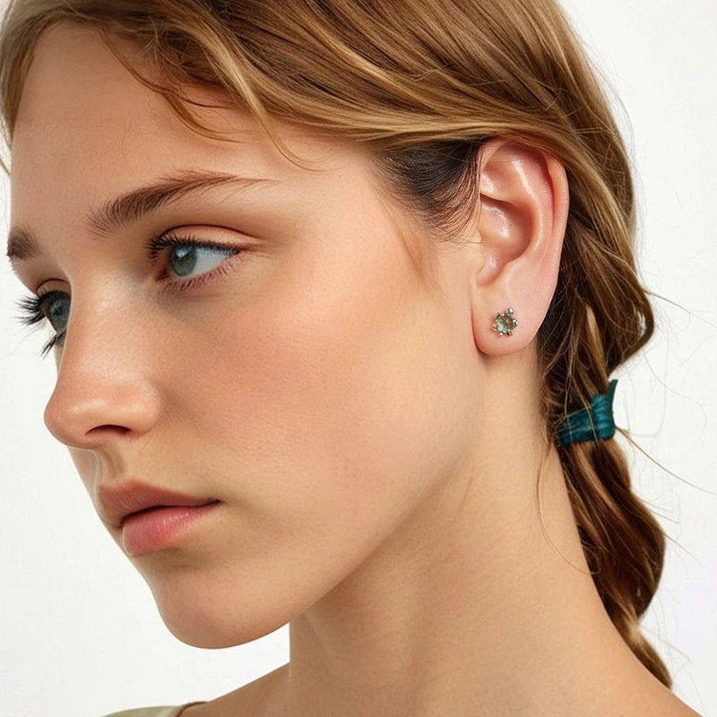 Aqua Turtle Sterling Silver Stud Earrings