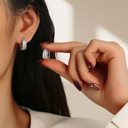 Stardust & Gravel Light · Textured Colorful Sterling Silver Hoop Earrings