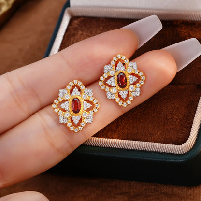 Garnet Cluster Drop Earrings