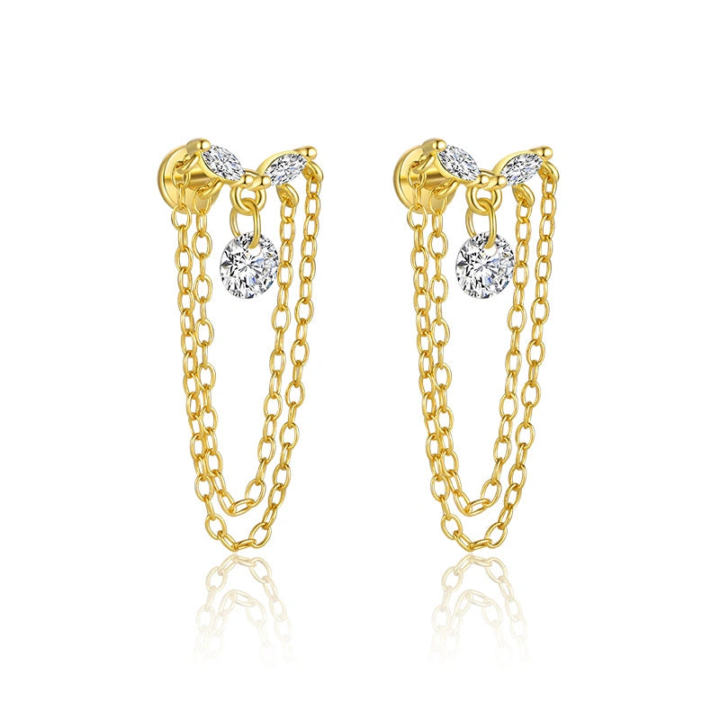 Starlit Veil Chains Ear Stack 18K Gold Earrings