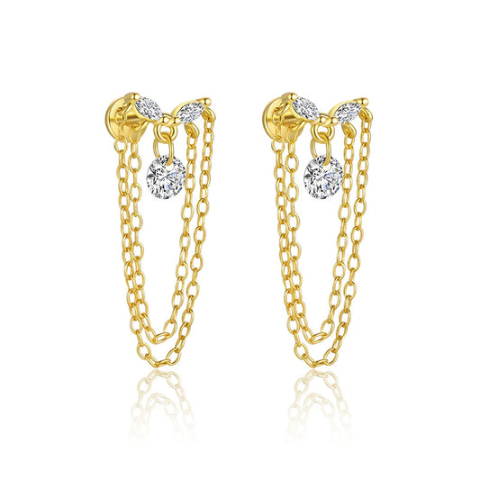 Starlit Veil Chains Ear Stack 18K Gold Earrings