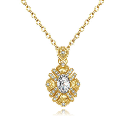 Sunburst Oval 14K Gold Moissanite Necklace