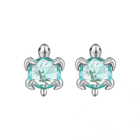 Aqua Turtle Sterling Silver Stud Earrings