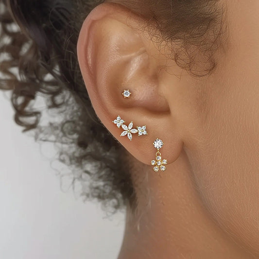 Eternal Blossom Ear Stack Set 18K Gold Earrings