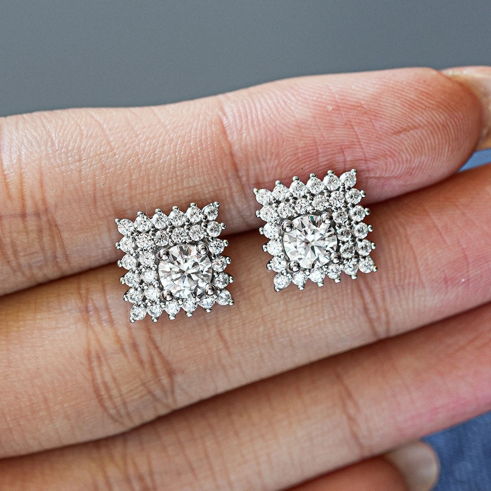 Celeste Square Sterling Silver Moissanite Stud Earrings