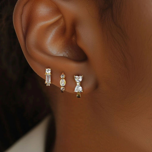 Everyday Hourglass Ear Stack 18K Gold Hoop Earrings
