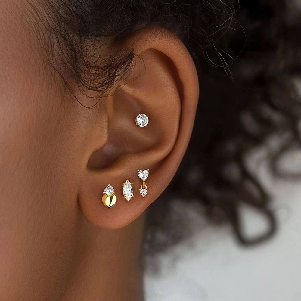 Golden Serenade Ear Stack 18K Gold Stud Earrings