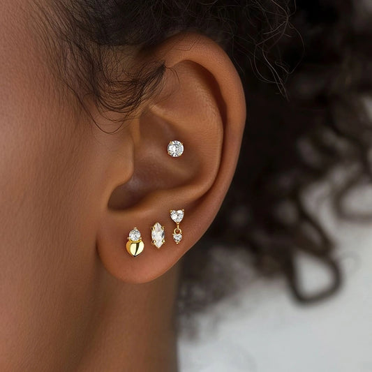 Golden Serenade Ear Stack 18K Gold Stud Earrings