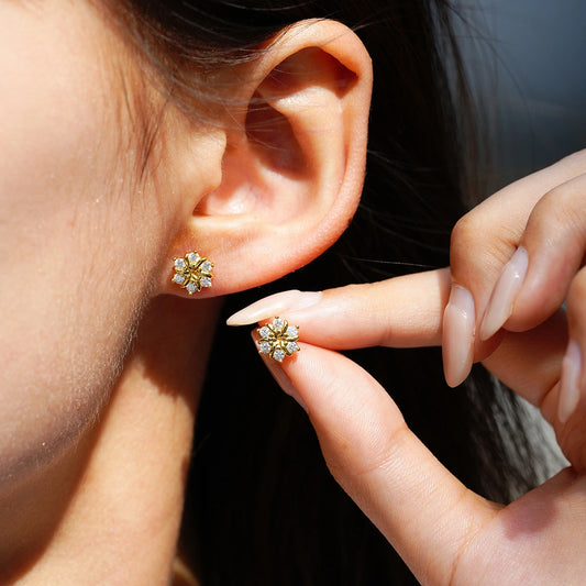 Golden Bloom Moissanite Sterling Silver Stud Earrings