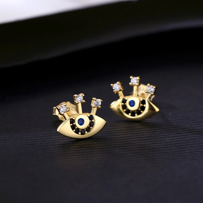 18K Gold Evil Eye Stud Earrings