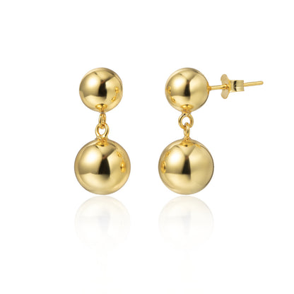 18K Gold Double Ball Drop Earrings