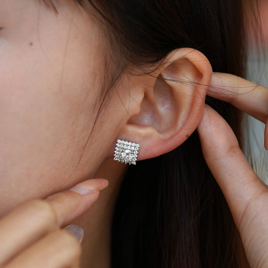 Celeste Square Sterling Silver Moissanite Stud Earrings