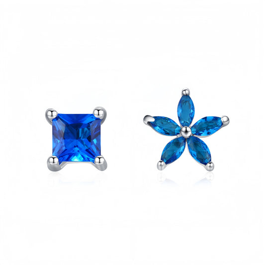Asymmetric Dual Sapphire Flower Earrings