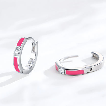 Pretty Pink Enamel Huggie Hoop Sterling Silver Earrings