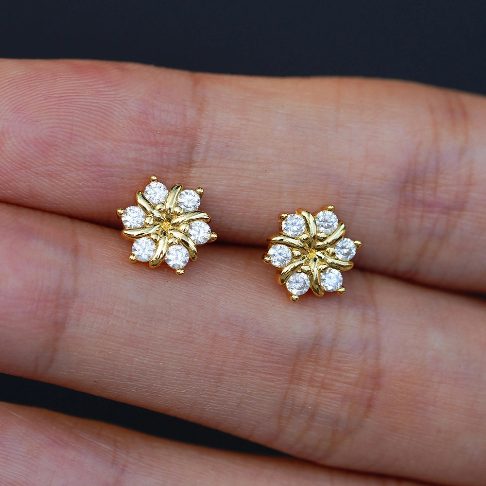 Golden Bloom Moissanite Sterling Silver Stud Earrings